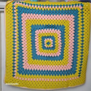 Vintage Blanket Handmade Crochet Throw 70s Vibes Blanket